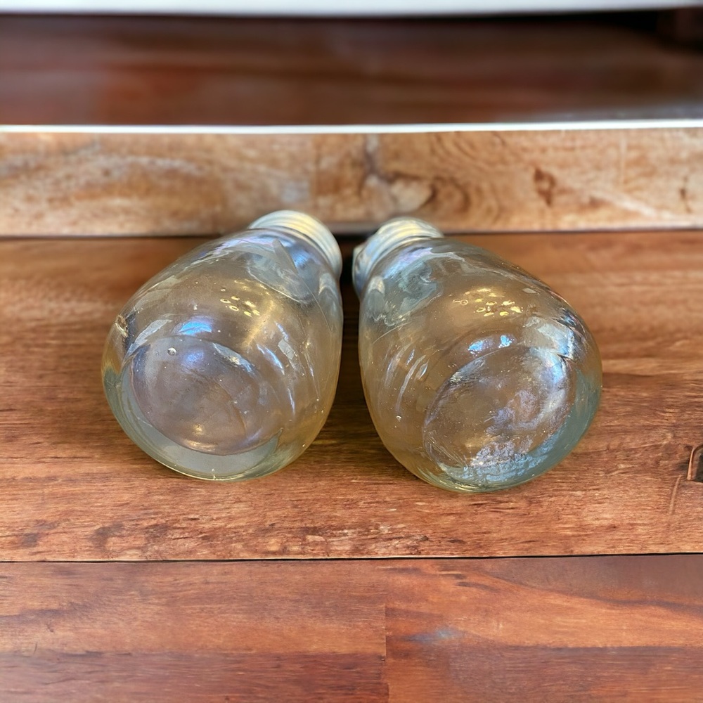 Antique to vintage etched glass salt & pepper shakers thick glass 3” x 1.5” - Picture 3 of 3